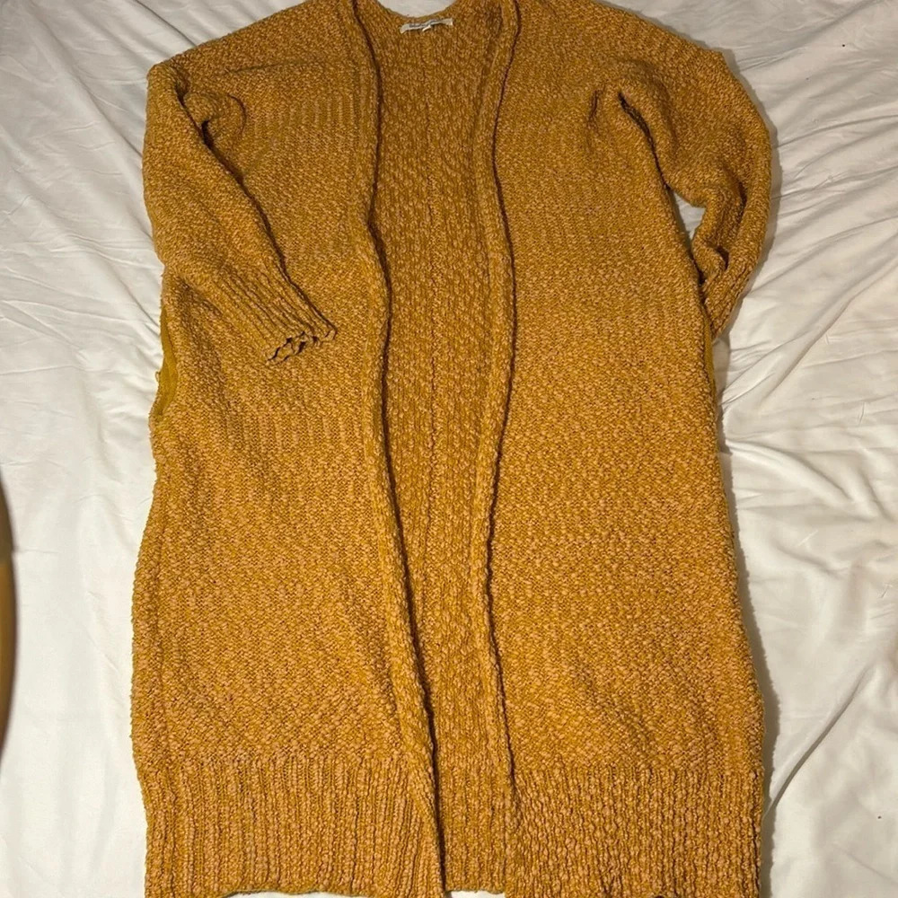 Long Chunky Mustard Cardigan with Pockets